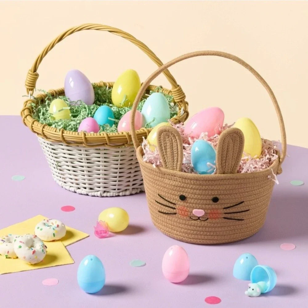 Spritz 12 Inch White and Willow Plastic Woven Easter Basket Round Matte Finish